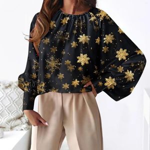 Women's Blouses Christmas Spot Design Print Long Sleeve Round Neck Pullover Casual Loose Office Lady Shirts Tops