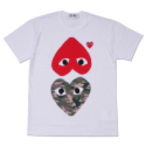 Designer tee com des Garcons Spela vit t-shirt röd camo dubbel hjärta patch xl ny unisex japan bästa kvalitet euro storlek