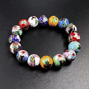 Bracelets Color Fine Cloisonne Enamel 12mm Beads Bracelets for Women Chinese Traditional Handcraft Jewelry Elastic Rope Copper Bangle