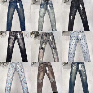 Фиолетовые джинсы, дизайнерские брюки, мужские новые эластичные тонкие, рваные, модные, повседневные, в уличном стиле, качество QNWD
