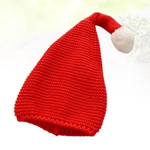 Beralar Noel Örgü Beanie Noel Baba Şapkası Çocuklar için Kabarık Ponpon (Kırmızı)
