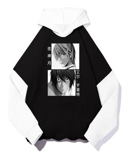 Män039s hoodies tröjor roliga anime dödsanteckning män mode tecknad yagami ljus l lagliet ögon tryckt vinter casual loos6439966