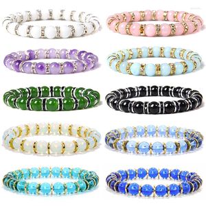 Strang Naturstein Perlen Armband Mode Micro Zirkon Rondelle Spacer Perlen Glas Elatic Frauen Yoga Heilung Geschenke