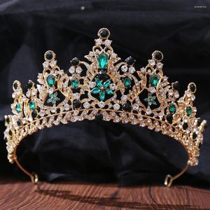 Hair Clips Baroque Vintage Green Crystal Leaves Bridal Tiaras Crown Rhinestone Pageant Diadem Veil Tiara Headpiece Wedding Accessories