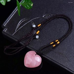 Hänge halsband mode helande magisk trollstav naturlig rosa kristallhalsband hjärta pärla jade