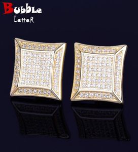 Orecchino quadrato grande da 15 mm da uomo con perno color oro pieno di zirconi cubici con vite posteriore gioielli Hip Hop83615169228427