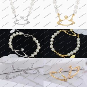 pearl saturn necklaces beads bracelet pin earrings stud planet pendant necklace diamond 18K Gold Silver Plate designer jewelry Clavicle chain link for Women woman
