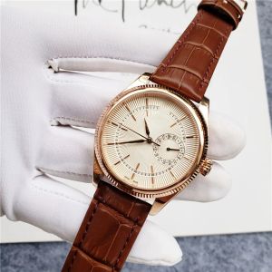 Nowe męskie damskie komórki 50509 Skórzana skórzana zegarek 40 mm brązowy pasek seria automatyczna mechainkal biała tarcza zegarki męskie zegarki