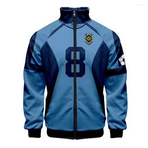 Felpe con cappuccio da uomo 2024 Anime Blu Blocco Cerniera Collare Del Basamento Giacca Da Baseball Costume Cosplay Uniforme Da Uomo 3D Stampa ISAGI Cappotto Kpop Vestiti