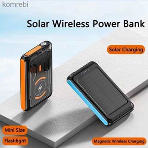 Cell Phone Power Banks Portable Magnetic Solar Power Bank for Magsafe Battery Mini Wireless Charger Powerbank 5000mAh with LED Light 5V2A Qi WaterproofL240111