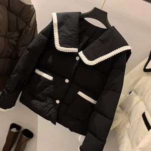 Deeptown Harajuku Koreli Kısa Yastıklı Ceketler Kadın Hafif Puffer Dış Giyim Sokak Giyim Büyük Boy Siyah Kış Kapiteli 240111