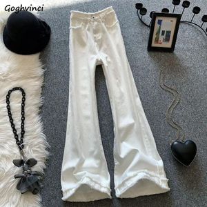 Jeans White Jeans Women Flare Denim Chic High Waist Ulzzang Graceful Leisure Ladies Gentle Ripped Streetwear Harajuku Vintage Pure Ins