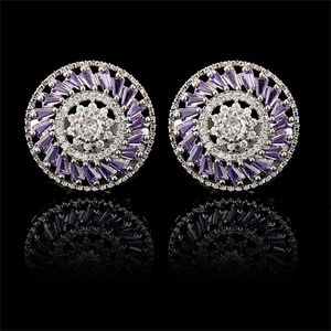 Glamorous and noble brass cufflinks adorned with multiple layers of light purple cubic zirconia stones, perfect fashion statement for male attire embellishment
