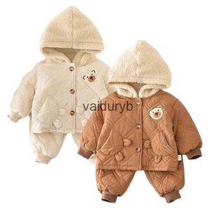 Conjuntos de roupas de inverno roupas de bebê conjunto bonito urso com capuz casaco calça terno coreano crianças meninos meninas roupas de algodão criança infantil engrossar roupa quentevaiduryb