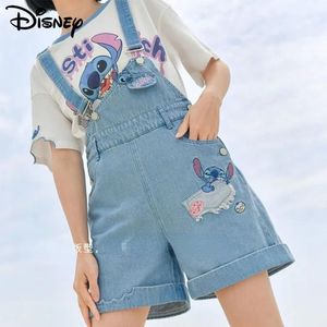 Jeans Stitch Summer Wide Leg Jeans Y2k Korean Fashion Irregular Denim Shorts Overalls Cartoon Animation Characters Embroidery Jumpsuit