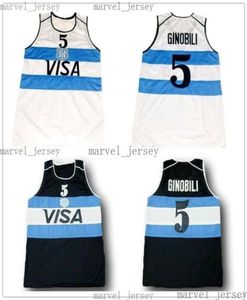 economici Manu Ginobili 5 Team Argentina Maglie da basket cucite Bianco Navy UOMINI DONNE GIOVANI XS5XL5595396