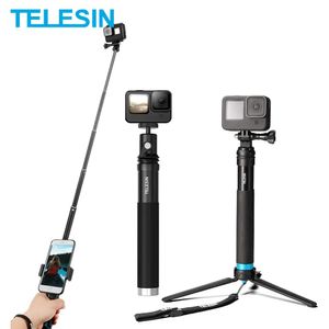 Treppiedi Telesin 6 in 1 allungabile in lega di alluminio Selfie Stick 360 ruota + supporto per telefono treppiede staccabile per Gopro Insta360 Sjcam