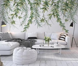 Dropship Custom Po 3D Wall Painting Hand Painted Tree Branch Green Leaves Living Room Bedroom Wall Decoration Mural Papel De Pa8844200