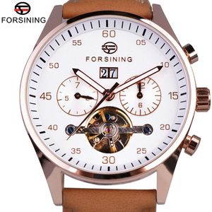 Forsining relógio masculino moda britânica estilo camurça pulseira relógios top marca de luxo tourbillion relógio mecânico automático men263a