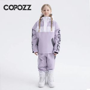 Copozz Children's Hodded Ski Jacket Pants Byxor Varma vattentäta pojkar Girls Outdoor Snowboarding Winter Ski Suit Set Kids 240111