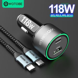 充電器Wotobe USB C CAR CAR CHARGER 118W、QC5 PD 100W PPS 45W 30W QC3.0 18W