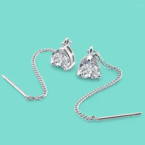 Studörhängen Jubileumsgåva 925 Sterling Silver Hanging For Women Zircon Crystal Piercing Threader Earring Ear Accessories Smycken