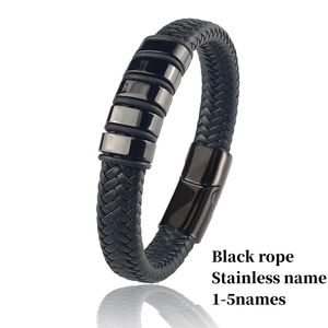 WGPTBDL Benutzerdefinierte Familienname-Armbänder für Herren, Edelstahl-Lederperlen-Charm, personalisiertes Armband, Paar, Vatertagsgeschenk, 240110