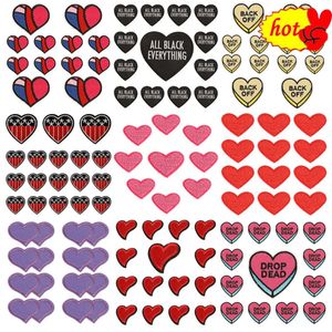 10 Pcs Heart Embroidered Patches for Clothing Wholesale Bulk Iron on Badge Lot Letter Sew Thermocollant Anime Cute Kids Designer