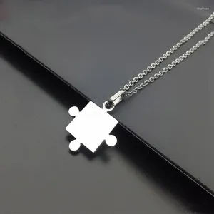 Collane con ciondolo Collana quadrata in acciaio inossidabile 316L Uomo Donna Puzzle Love Friend Gioielli puzzle color argento