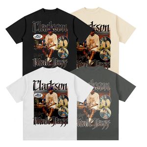 メンズショートスリーブのTシャツ夏の新しいヨーロッパと米国のトレンドボールプレーヤークラークソン印刷アメリカヘビー級コットンショートスリーブトップス