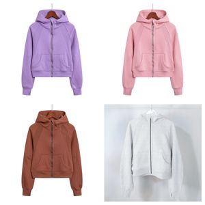 Kvinnor zip upp tröjor fleece fodrad krage skörd hoodie casual bomull långärmad toppar med tumhål