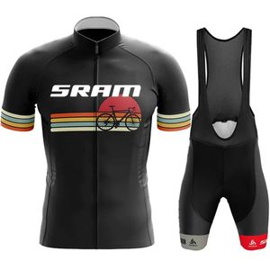 セット2023ブラックSRAM自転車チーム半袖Maillot Ciclismo Men's Cycling Jersey Summer SummerSulyable Cycling Clothing Sets