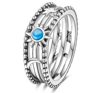 2024 New Plata de Ley 925 Silver Sun Star Moon Rings for Women S925スタック可能なリングパーソナリティカクテルパーティージュエリーギフト