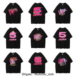 Uomo Donna Migliore qualità Schiuma Stampa Ragnatela Modello T-shirt Moda Top Tees Rosa Giovane Thug Sp5der 555555 T Shirt JRB8