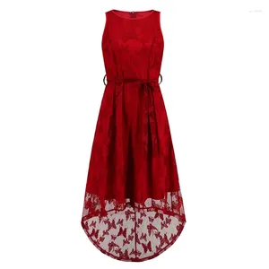 Casual Dresses Summer Prom Dress Women'S Sexy Sleeveless Fishtail Mesh Lace Solid Color Red Pink 2024 Fashion O Neck Slim Fit