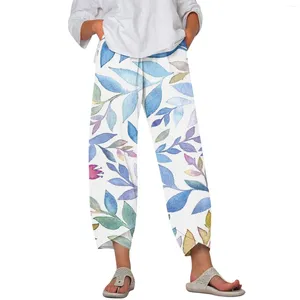 Pantaloni da donna Boho Harem Stampa floreale etnica Cotone Lino Pantaloni larghi a gamba larga Y2k Streetwear Tasche Vita elastica da spiaggia