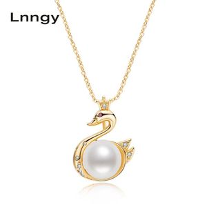 Wisiorki Lnngy 14 -krotnie złoto wypełnione łańcuchem łańcuch 9.510 mm naturalny syntetyczny Pearl Swan Naszyjnik Women Pearl Pendant Jewelry