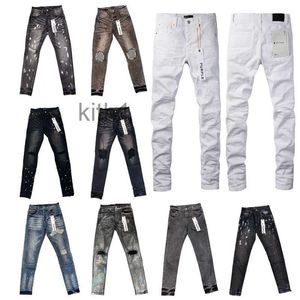 Street Fashion Designer Purple Jeans Men Buttons Fly Black Elastyczne Elastyczne Chudy Risped Hip Hop Marki Pants dla kobiet White 3DNH