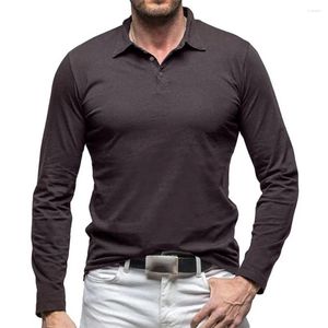 Men's T Shirts Men Top Lightweight Solid Color Slim Fit Long Sleeve Shirt With Lapel Button Decor Breathable Spring Fall For