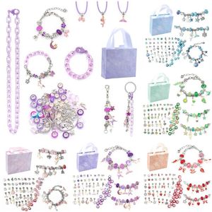 Pulseiras kit para mulheres diy jóias fazendo acessórios de metal encantos conjunto para crianças artesanal contas macroporosas tendência mão corda nova