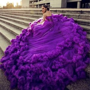 Fioletowa suknia balowa sukienki Quinceanera 3d Flower Ruffles Kościa Vestido de 15 Anos Sweet 16 Księżniczka Sukienka urodzinowa