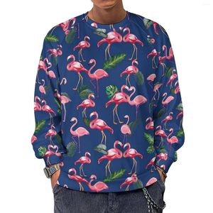 Men's Hoodies Tropical Birds Print Casual Sweatshirts Pink Flamingos Funny O Neck Autumn Long-Sleeve Fashion Oversized Hoodie Gift