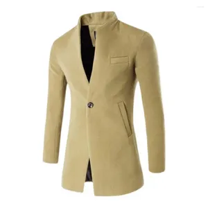 Men's Suits Men Trench Coat Solid Color Single Button Autumn Winter Windproof Thick Jacket For Daily Wear