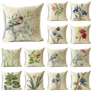 Pillow Spring Simple Flowers And Plants Pillowcase Office Living Room Sofa Nap Cover 40/45/50cm Bay Window Bedside Decoration