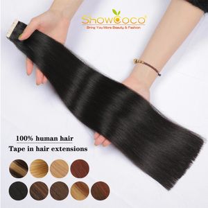 SHOWCOCO dubbeldragen tejp i mänskligt hår 100% ombre färg tjocka ändar rak remy 1424 hög densitet 240110