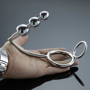 Stainless Steel Men Anal Hook Anal Beads Plug Cock Ring Metal Butt Plug Prostate Massager Anal Plug Penis Scrotum Ring Sex Toys 240110