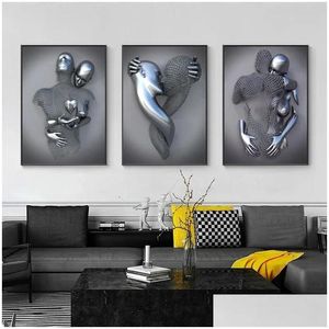 Metal boyama figürü heykel sanat tuval romantik soyut posterler ve baskılar duvar resimleri modern oturma odası ev dekorasyon damlası d dhqcw