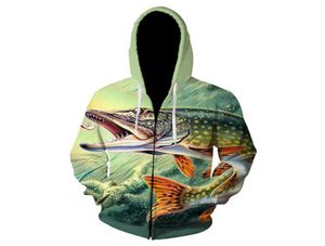 3D Tropical Fish Funny Zipper Hoodies för fiskare män kvinnor långärmad huvtröjor tröjor huva streetwear hiphop jackor cx206474017