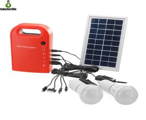 Solar LED -Beleuchtungssystem Solar Power Home System Battery Ladegerät Notfallbeleuchtungssystem mit 4 in 1 USB -Kabel 2 LED -Lamp2023303