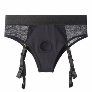 Cuecas sexy de renda sem costas, roupa íntima com liga, calças vestíveis para mulheres, homens, casais, pênis aberto, cinta em calcinha 240110